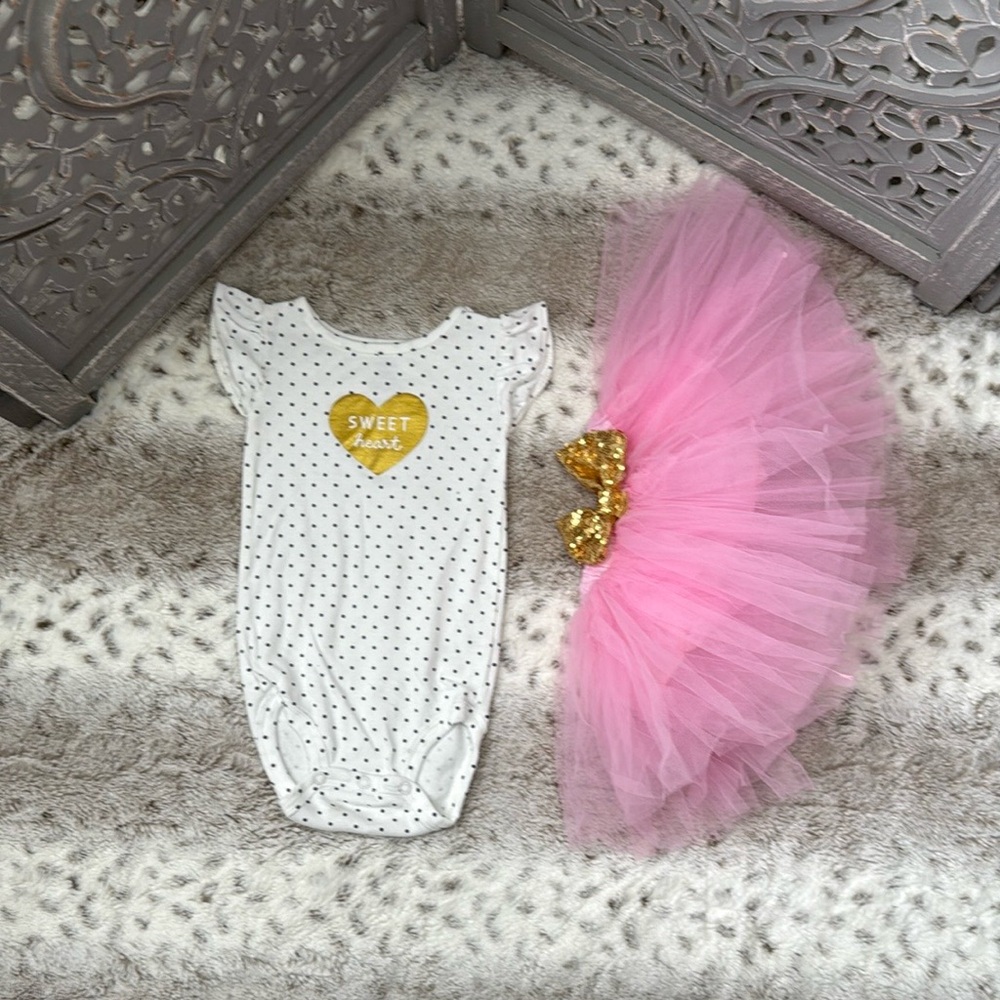 Carter’s sweet heart polka dot onesie pink tutu set girls 18 months princess